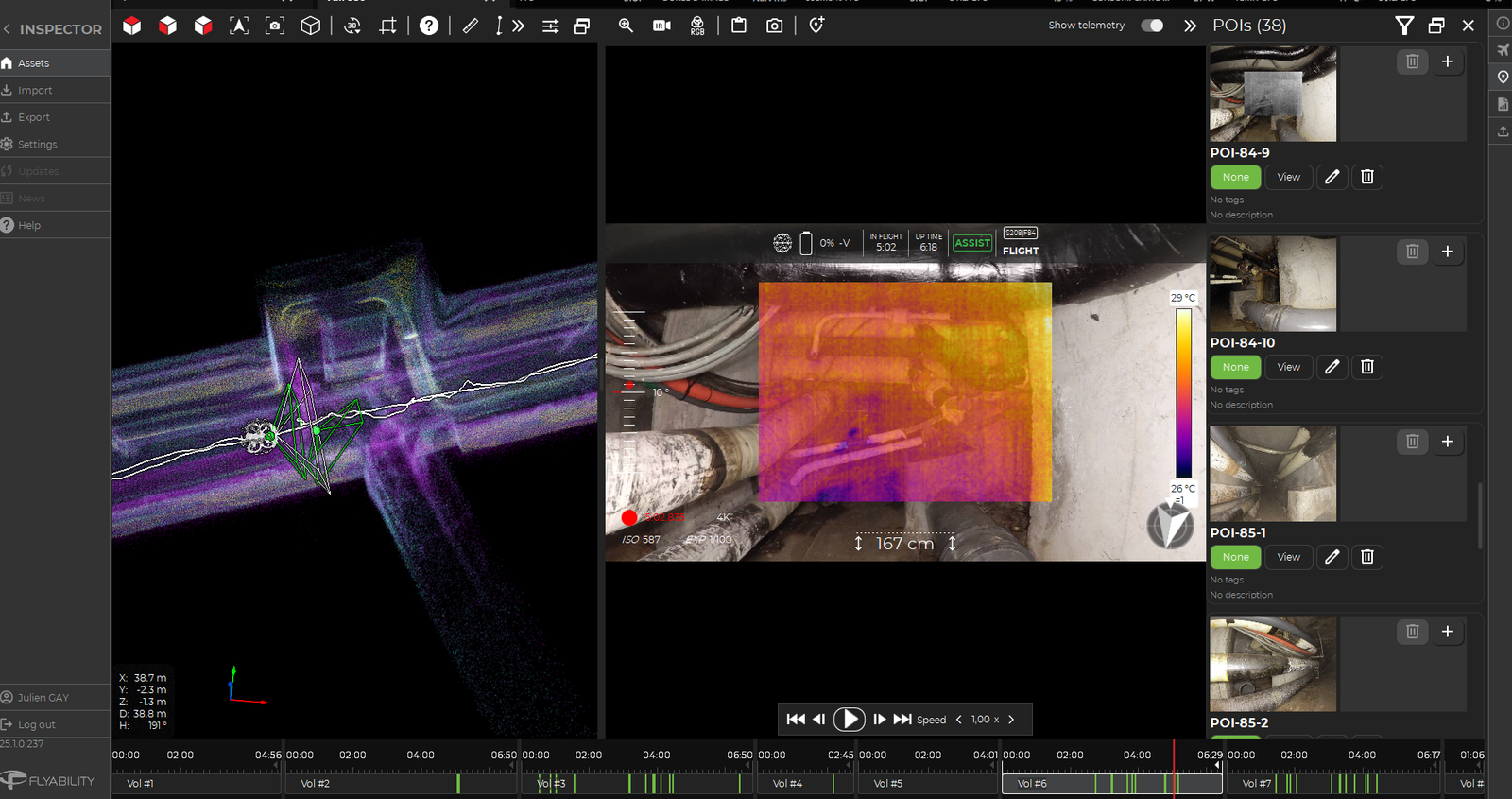 Vue d’inspection avec superposition thermique et échelle de température